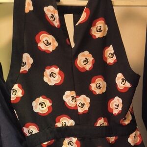 Elle Asymmetrical Dress - Black with Red and Cream Floral